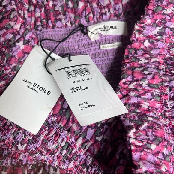 ISABEL MARANT ETOILE Pink Floral Skirt Naomi Smocked Tiered Cotton Size 38 NWT - Picture 6 of 9